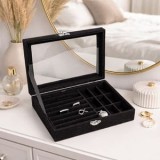Cutie Organizare Bijuterii cu Fereastra, Neagra, 20x15x5cm, CMCLASS