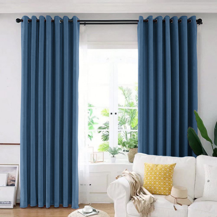 Set draperie din catifea blackout cu inele argintii, Madison, 250x270 cm, densitate 700 g/ml, Bismark, 2 buc