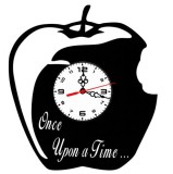 Ceas de perete decorativ Once Upon a Time, realizat din disc de vinil upcycled, model Mar Muscat din Basme, negru, 30 cm