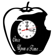 Ceas de perete decorativ Once Upon a Time, realizat din disc de vinil upcycled, model Mar Muscat din Basme, negru, 30 cm