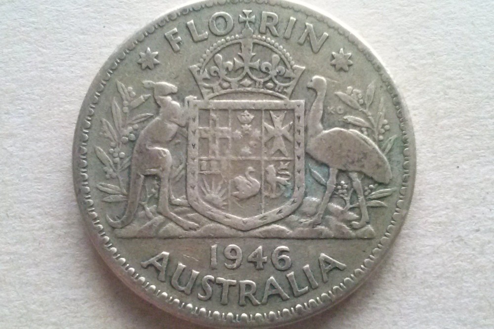 MONEDA 1 FLORIN 1946AUSTRALIA (ARGINT) arhiva Okazii.ro