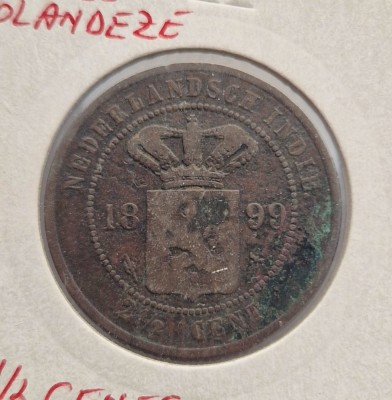 Indiile Olandeze de Est 2 1/2 Cents 1899 moneda cupru km # 308 foto