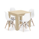 Set masa pentru sufragerie/living + 4 scaune Osaka alb, Artool, lemn, stejar sonoma, 80x80x75 cm, Leobert