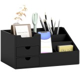 HOMCOM Cutie de Depozitare de Birou - Organizator de Birou - 7 Compartimente, 2 sertare - Bambus Lacuit Negru | Aosom Romania