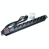 Bara alimentare aluminiu / PDU, 19 inch, 8 prize schuko + switch, protectie la supratensiune, 16A, 3500W, 3x1.5, 2m - EMTEX &quot;PDU8PK&quot; (timbru verde 2 l