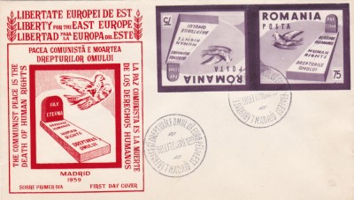 Romania Exil 1959 FDC mormant Drepturile Omului nedantelat TETE-BECHE! foto