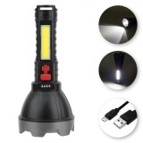 Lanternă LED USB Re&icirc;ncărcabilă, 5W, 200 Lumeni, Capacitate 1200mAh, Rezistență Apă IP65, Negru, Oem