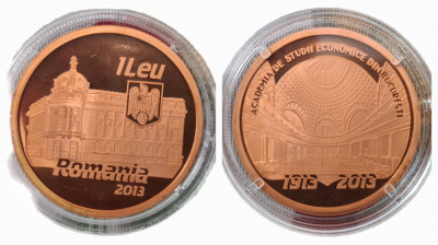 1 leu 2013 BNR TOMBAC PROOF - Academia de studii economice din București foto