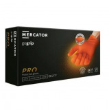 Set 50 bucati Manusi Mercator GoGrip, Nitril, groase si rezistente, textura diamant, protectie la substante chimice, orange, marimea L, Mercator Medical