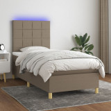 VidaXL Pat cu arcuri, saltea și LED, gri taupe, 90x190 cm, textil