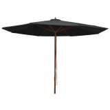 VidaXL Umbrelă de soare de exterior, st&acirc;lp din lemn, negru, 350 cm