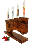 Suport din lemn pentru 4 lumanari &ndash; model rustic handmade &ndash; cu lumanari incluse
