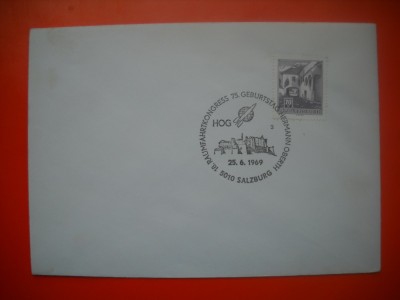 HOPCT PLIC S FDC NR 728 CONGRESUL ZILEI DE NASTERE HERMANN OBERTH -SALZBURG 1969 - AUSTRIA-COSMOS/ SPACE / SPATIU -NECIRCULAT foto