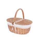 Cumpara ieftin Cos depozitare lemn salcie maro textil crem 36,5 x 25 x 31 cm