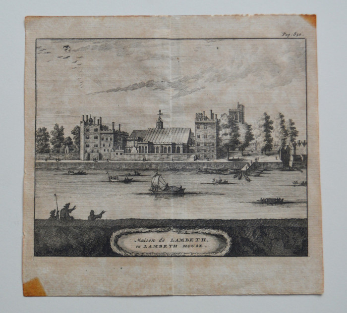&quot;Maison de Lambeth&quot; veche gravura imagine din Londra 1707