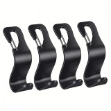 Cumpara ieftin Set 4 carlige agatatoare pentru tetiera scaun auto, negru, 12.7 x 6.8 cm, suport pentru genti, pungi si rucsacuri, montaj rapid