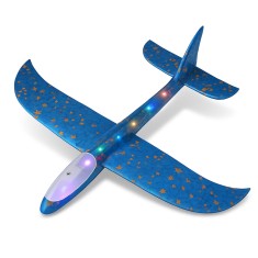 Avion planor led 48 cm poliester albastru &acirc; jucarie zburatoare copii 3+