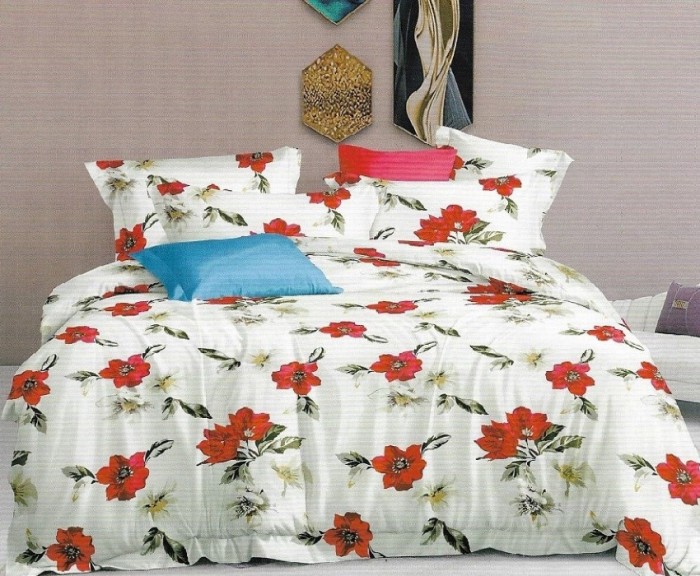 Lenjerie de pat pentru o persoana cu husa de perna patrata, Riya, bumbac mercerizat, multicolor