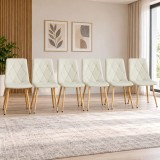 Cumpara ieftin Set 6 scaune bucatarie/living, Artool, Libra, textil bej, picioare metal natur, 44.5x54.5x87 cm
