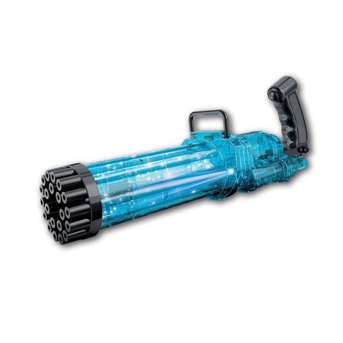 Jucarie Pistol baloane de sapun, model Mitraliera cu lumina, rezerva inclusa, Negru/Bleu, ATU-082651