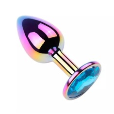 Dop Anal Metalic, Small, Multicolor, Piatra Albastru Deschis, Guilty Toys