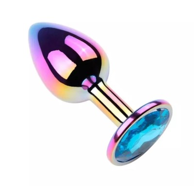 Dop Anal Metalic, Small, Multicolor, Piatra Albastru Deschis, Guilty Toys foto