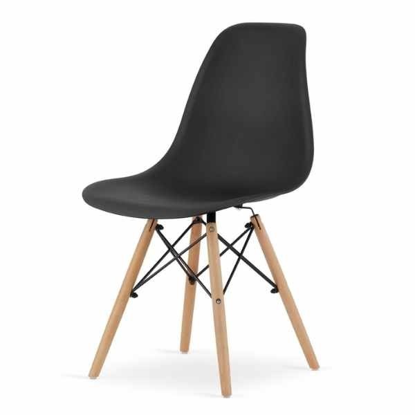 Scaun Acerenza, Stil Scandinav cu Picioare din Lemn de Fag, Cadru Metalic, Sezut PP, Maxim 120 Kg, 46 x 54 x 82 cm, Negru