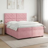 Cumpara ieftin Pat boxspring cu saltea cu headboard Roz 200 x 200 cm Catifea