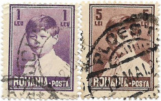 Mihai I, format mare, fara filigran (uzuale), 1928 - 1 L, 5 L, obliterate foto