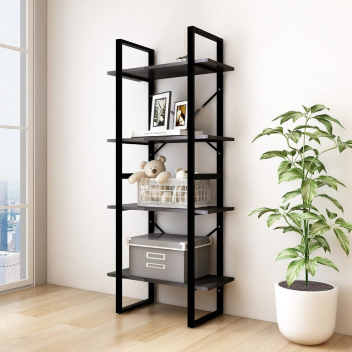 Bibliotecă cu 4 rafturi, negru, 60x30x140 cm, lemn masiv de pin