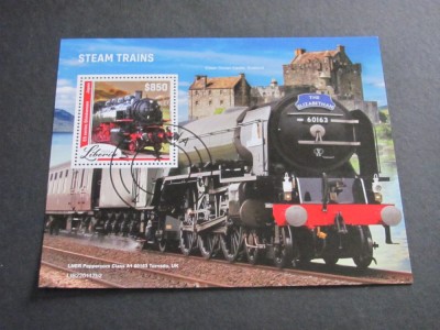 Liberia 2022 Coliță &amp;ndash; &amp;bdquo;Steam Trains&amp;rdquo;, LNER Peppercorn Class A1 60163 Tornado, Eilean Donan Castle, $850, obliterat foto