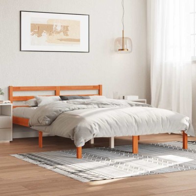 vidaXL Cadru pat fără saltea, maro ceruit, 140x190 cm, lemn masiv pin 844141 foto