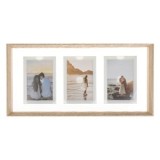 Rama foto bej cu 3 locuri, 50x25 cm, plastic cu aspect de lemn si sticla, CMCLASS