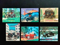 ✅1970 Yemen , &quot;Masini de epoca &quot; timbre 3D 5.00x4.00 cm , serie completa ,MNH