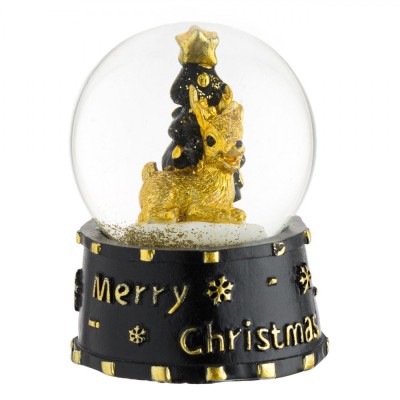 Glob Decorativ Crăciun, Cerb Auriu, Suport Merry Christmas, Negru, Sticlă, 4.5x6 cm foto
