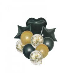 Buchet 10 baloane negre din latex cu confetti Star Magic Party