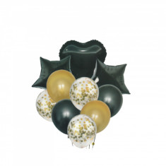 Buchet 10 baloane negre din latex cu confetti Star Magic Party