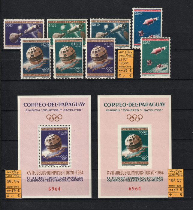Paraguay, 1964 | Explorarea spaţiului, Olimpiada Tokyo - Cosmos | MNH | aph