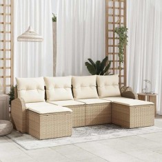 vidaXL Set de canapele pentru grădină 6 pcs Bej și alb Rattan poli 3354820