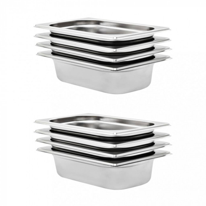 vidaXL Recipiente Gastronorm 8 buc. GN 1/4 65 mm oțel inoxidabil 50901
