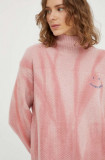 PS Paul Smith pulover de lana femei, culoarea roz, cu guler