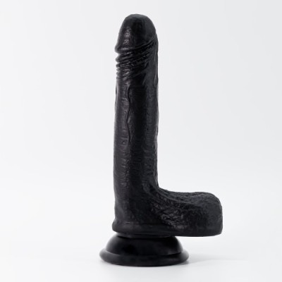 Realiste cu testicule - Crushious Inviktus 17,5 cm Dildo din Silicon Lichid Negru Densitate Dubla Piele Ultra-realista foto