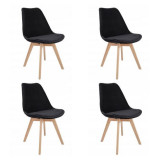 Set 4 scaune bucatarie/living, lemn, catifea, negru, 49x60x82 cm, Bari GartenVIP DiyLine, Jumi