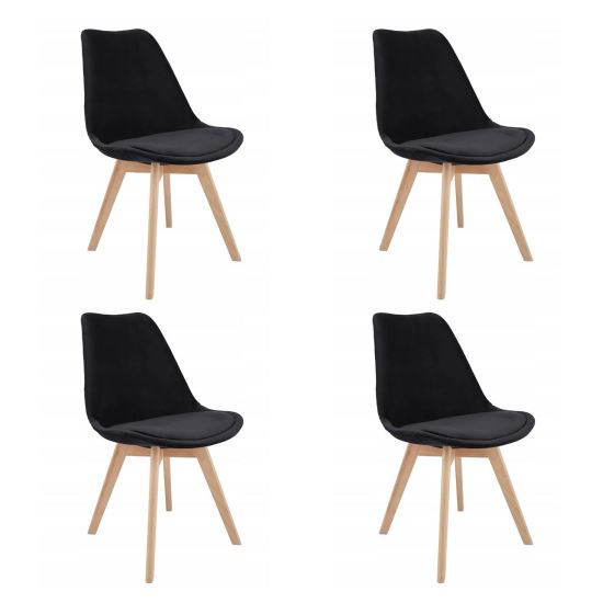 Scaune stil scandinav, lemn, catifea, negru, set 4 buc, 49x60x82 cm, Bari GartenVIP DiyLine