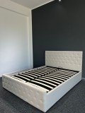 Pat Bravo 180x200 cm Lada Depozitare Tapitat Stofa Bej Somiera Inclusa - MarketMob