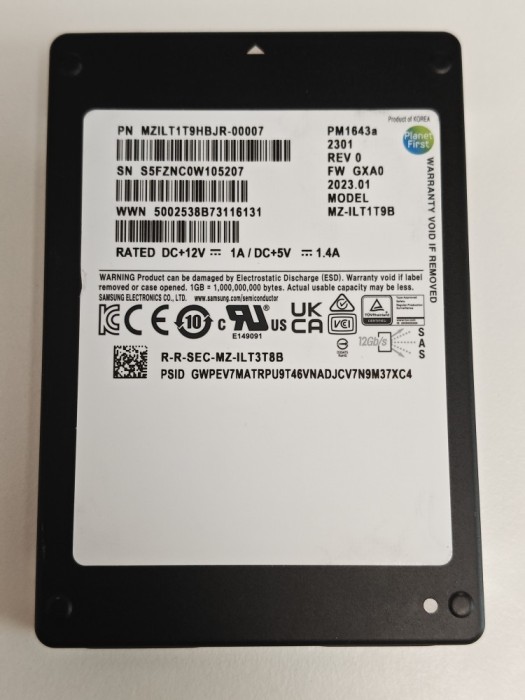 Solid State Drive (SSD) Samsung, 1.92TB, SAS 12Gbps, PM1643a, MZILT1T9HBJR-00007, 2100 MB/s, 1800 MB/s, Server, bulk