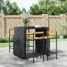 vidaXL Scaune de bar, 4 buc, negru, poliratan și lemn masiv de acacia 362608