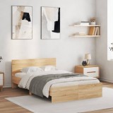 VidaXL Cadru de pat cu tăblie și LED, stejar sonoma, 135x190 cm 3207632