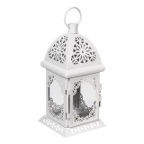 Suport lumanare tip felinar alb, suspendabil, din metal, 10x10x20.5 cm
