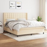 Cumpara ieftin Pat box spring cu saltea, crem, 160x200 cm, material textil